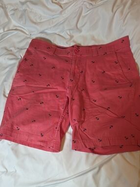 Coral Anchor Embroidered Cotton Shorts Mens Size 36